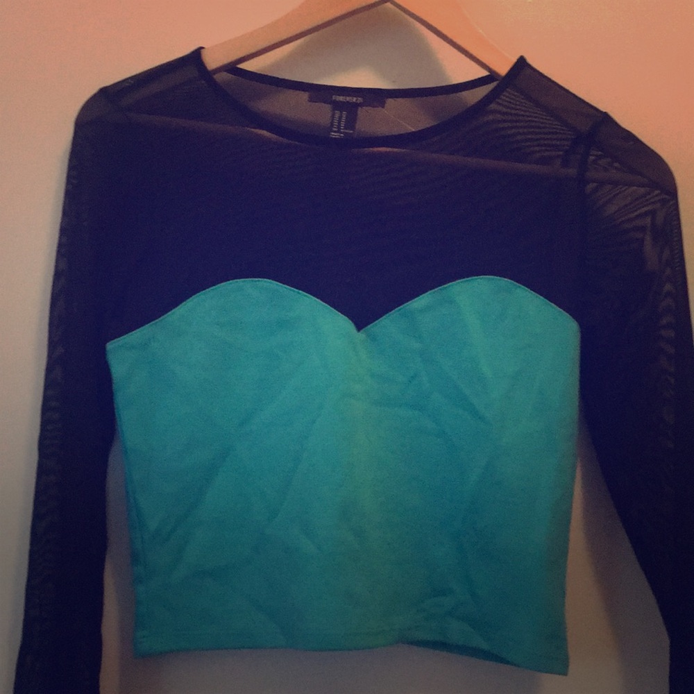 Sheer mesh aqua crop top for club/festival